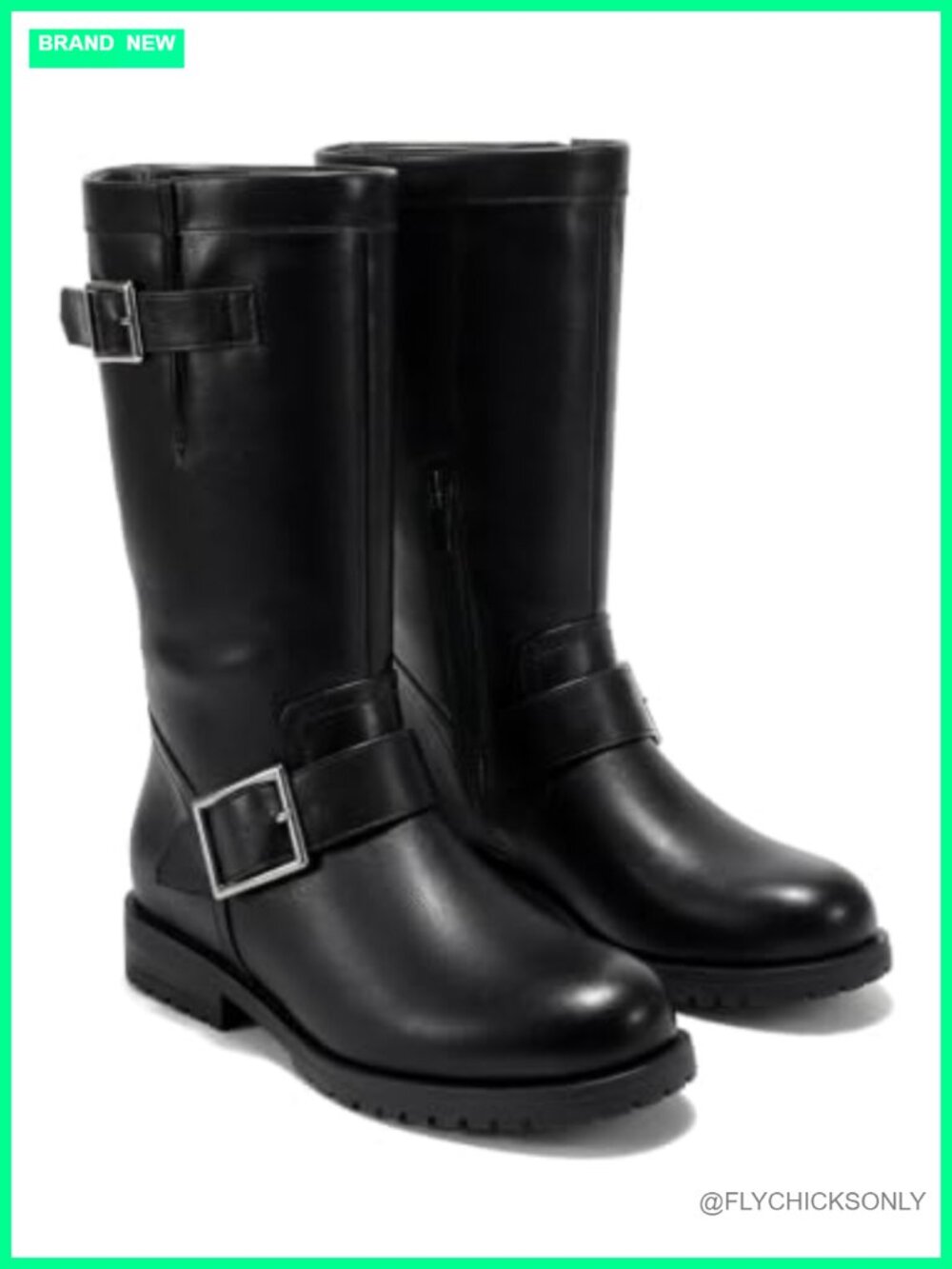 Mid Calf Combat Boots Low Heel Zipper Faux Leather Moto Biker Boots